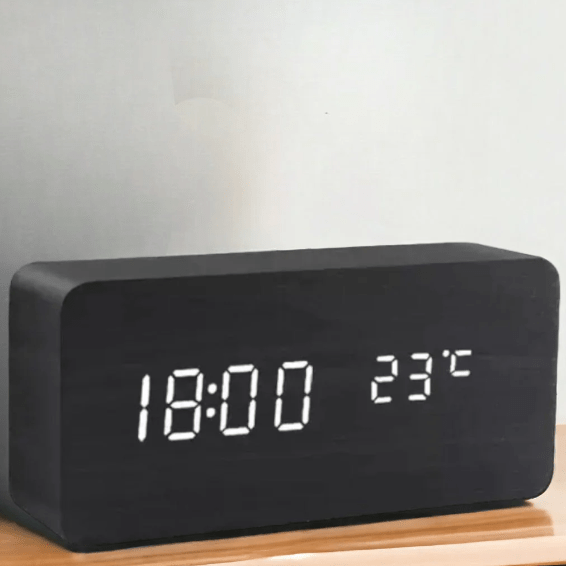 Wooden Digital Desk Clock with Sound Activation, LED Display