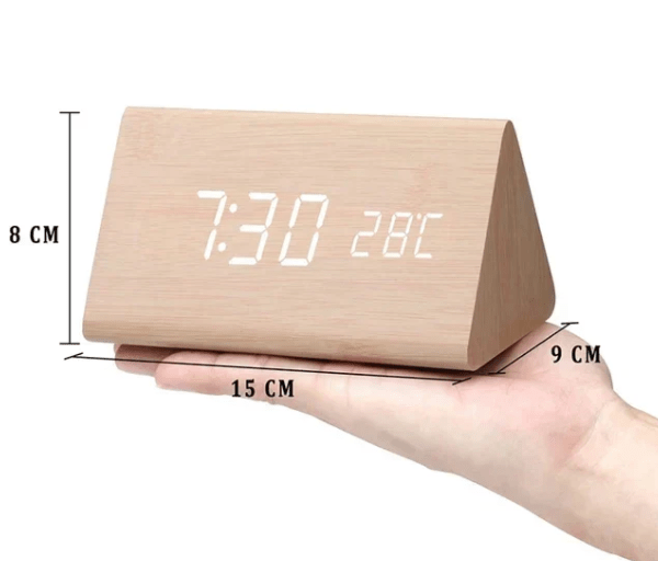 Wooden Digital Desk Clock with Sound Activation, LED Display