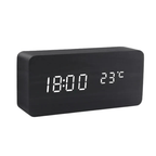 Wooden Digital Desk Clock with Sound Activation, LED Display