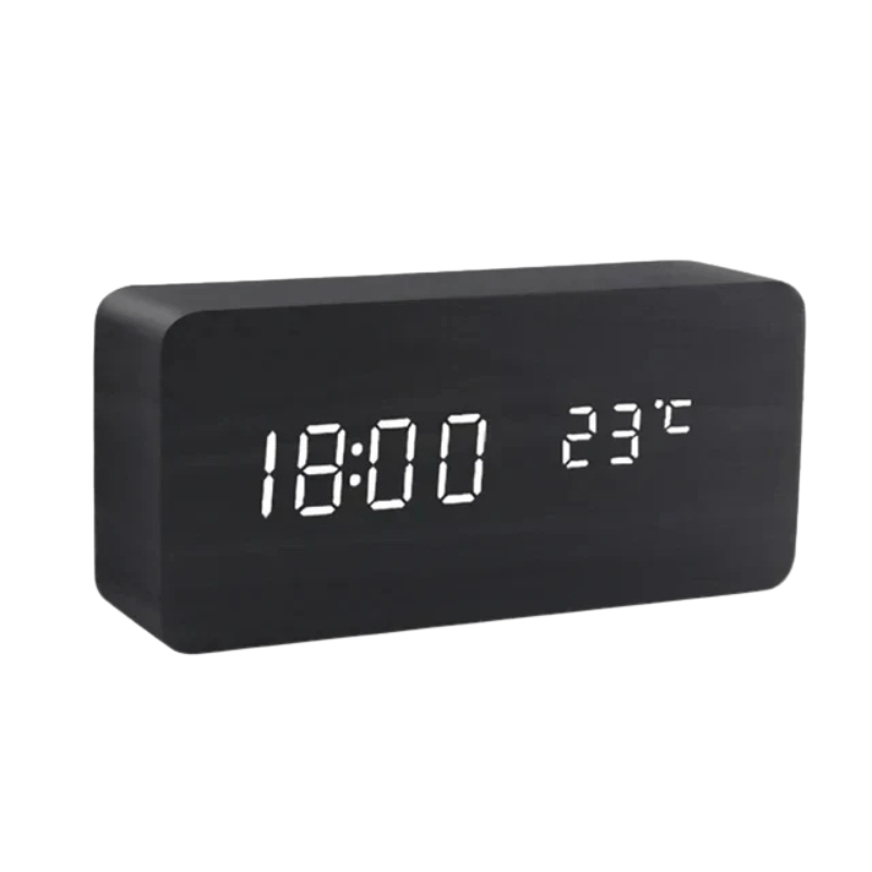 Wooden Digital Desk Clock with Sound Activation, LED Display