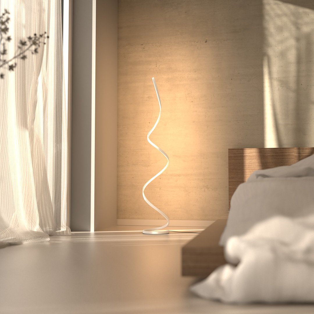 Spiralna lampa podłogowa LED, ściemnialna minimalistyczna lampa stojąca