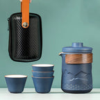 Compact Ceramic Travel Tea Set with Teapot, 4 Cups and Bag