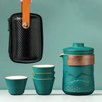 Compact Ceramic Travel Tea Set with Teapot, 4 Cups and Bag