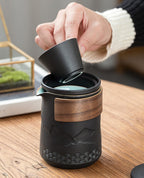 Compact Ceramic Travel Tea Set with Teapot, 4 Cups and Bag