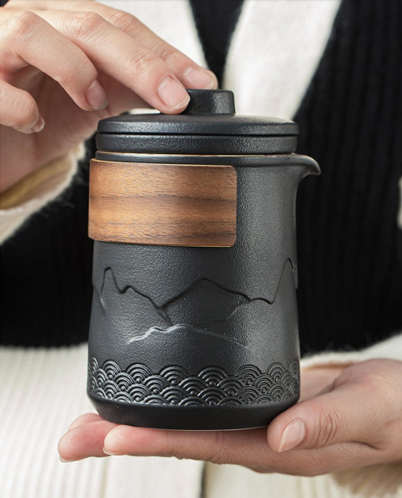 Compact Ceramic Travel Tea Set with Teapot, 4 Cups and Bag