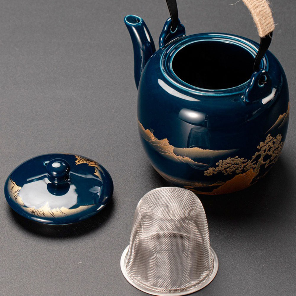 Porcelain Gongfu Tea Set with Tray, 8 Pieces, Blue Landscape
