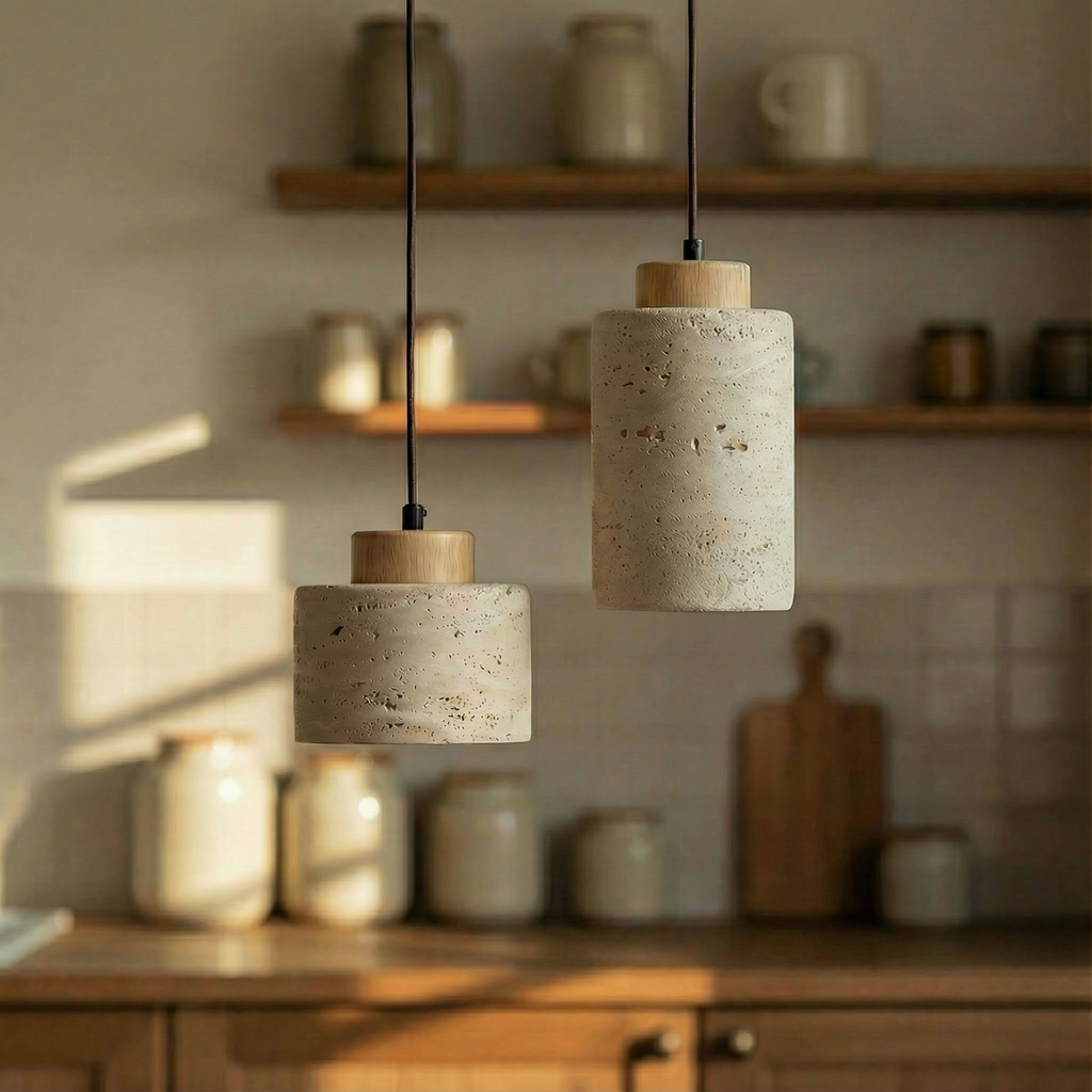 Modern Natural Stone Pendant Light with Textured Shade