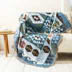 Jacquard Woven Throw with Plaited Fringes, 130 x 160 cm