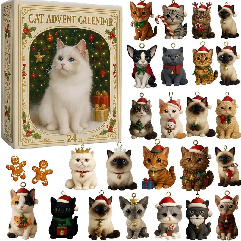 Cat Advent Calendar with 24 Clear Acrylic Hanging Figures