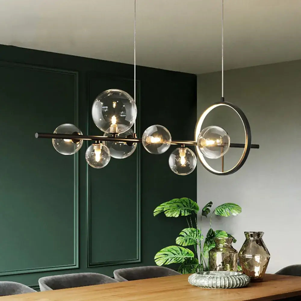 Linear Glass Globe Pendant Light, 7 or 10 Lights, G9 LEDs