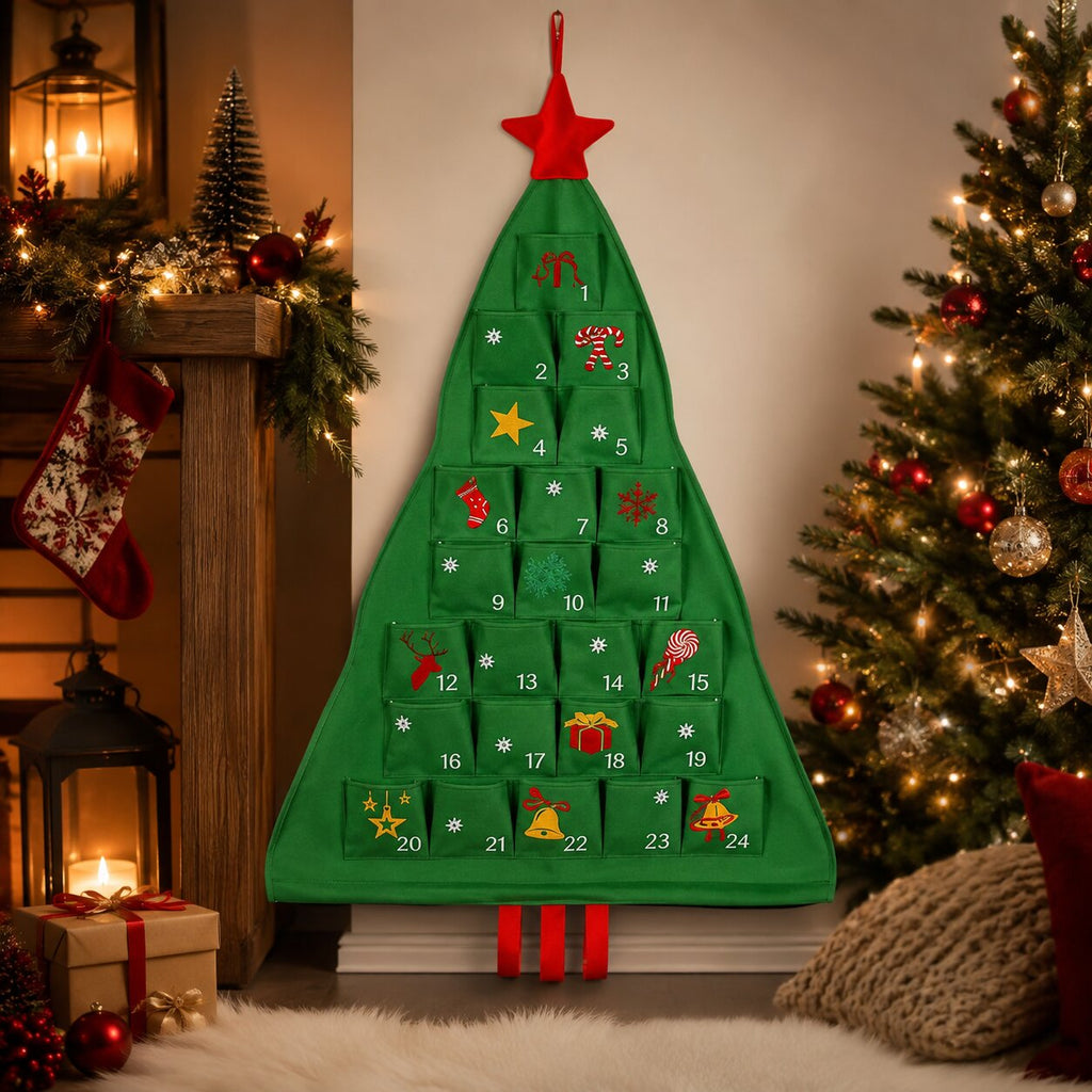 Refillable Fabric Advent Calendar Christmas Tree, 24 Pockets