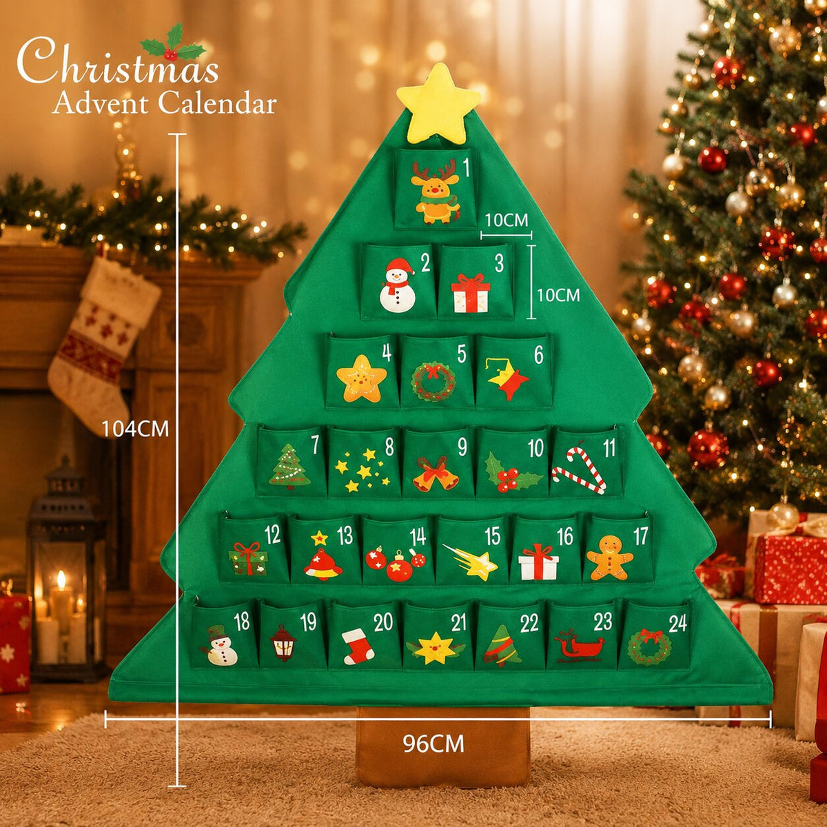 Refillable Fabric Advent Calendar Christmas Tree, 24 Pockets