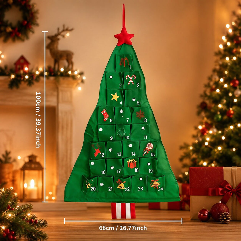 Refillable Fabric Advent Calendar Christmas Tree, 24 Pockets