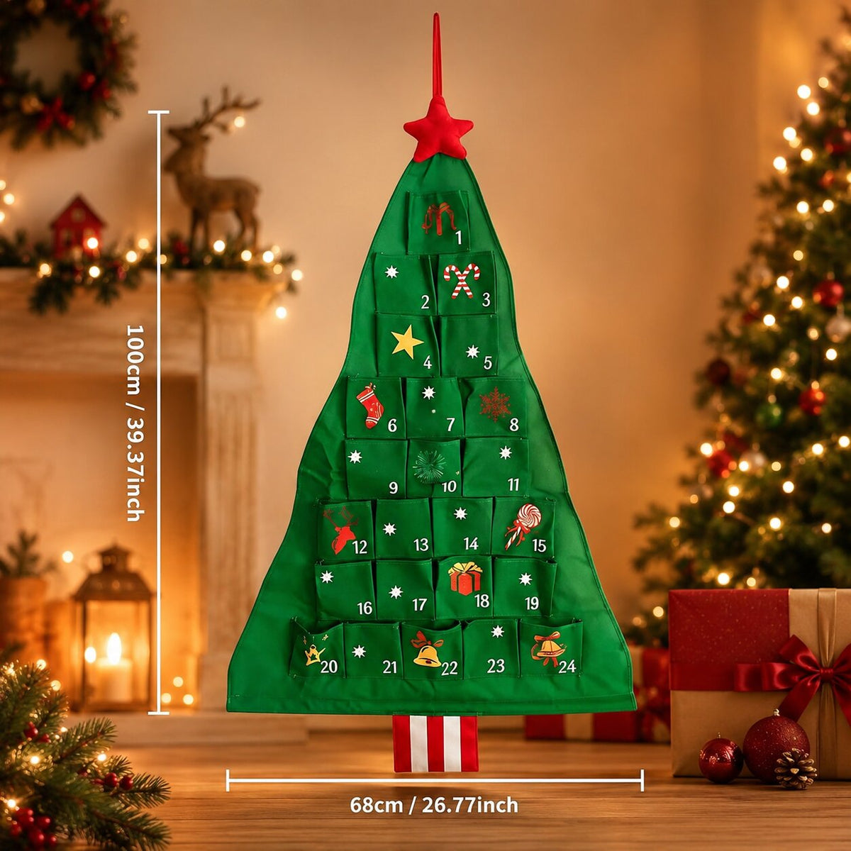 Refillable Fabric Advent Calendar Christmas Tree, 24 Pockets