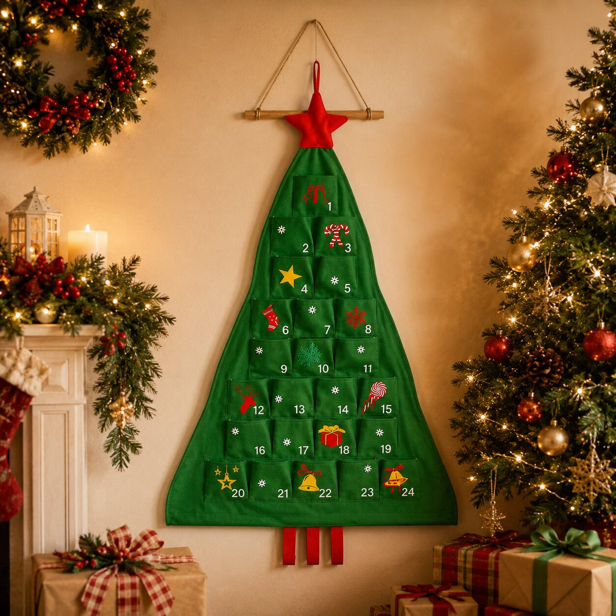 Refillable Fabric Advent Calendar Christmas Tree, 24 Pockets