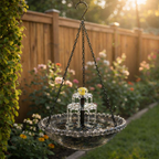 Solar Hanging Bird Bath Fountain, Two-Tier Glass and Metal