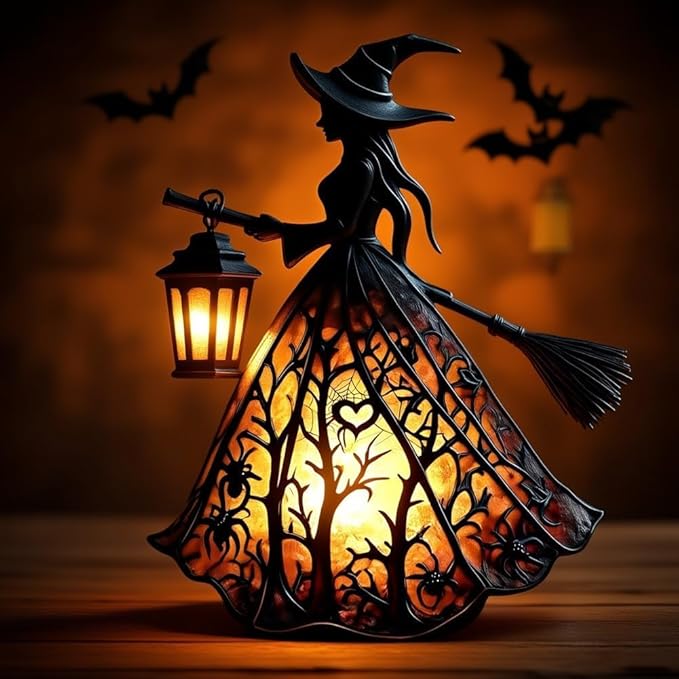 Gothic LED Halloween Lantern, 30cm, Black and Orange