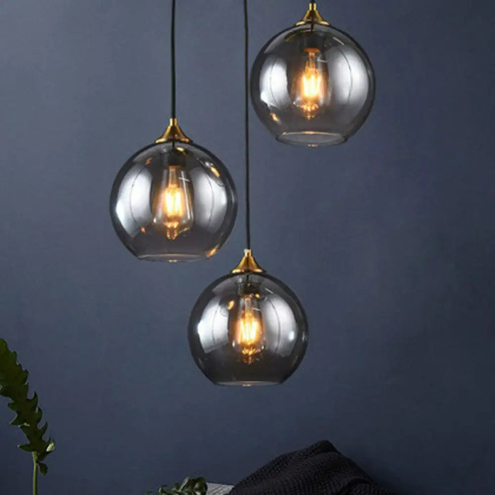 3-Light Glass Globe Pendant Light, Antique Brass Finish