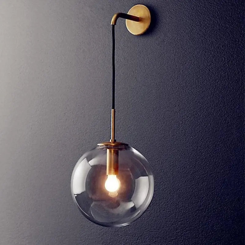 Glass Globe Wall Light, Industrial Aluminium Arm, E27