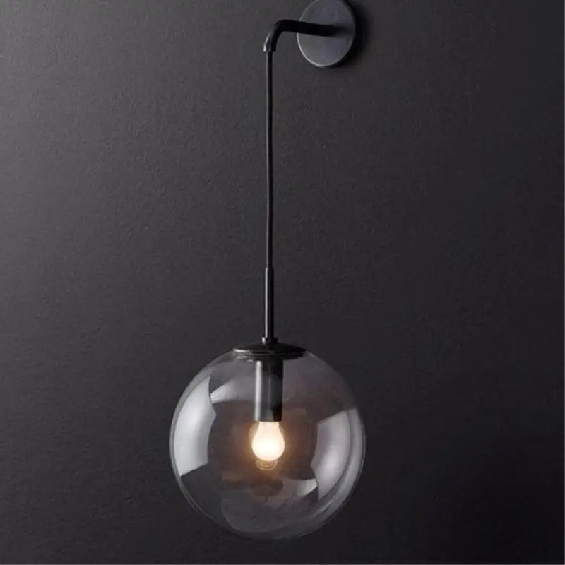 Glass Globe Wall Light, Industrial Aluminium Arm, E27