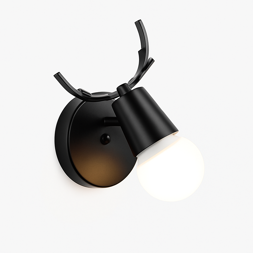 Stag Antler Wall Light in Metal and Wood, E27