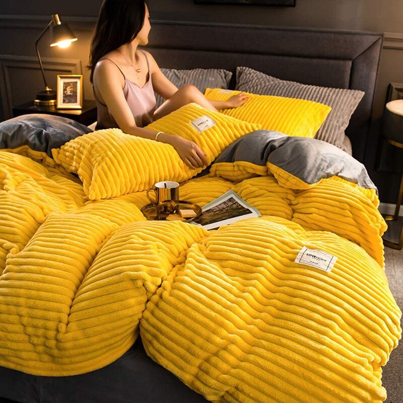 Ribbed Fleece Duvet Cover Set, Warm Winter Bedding