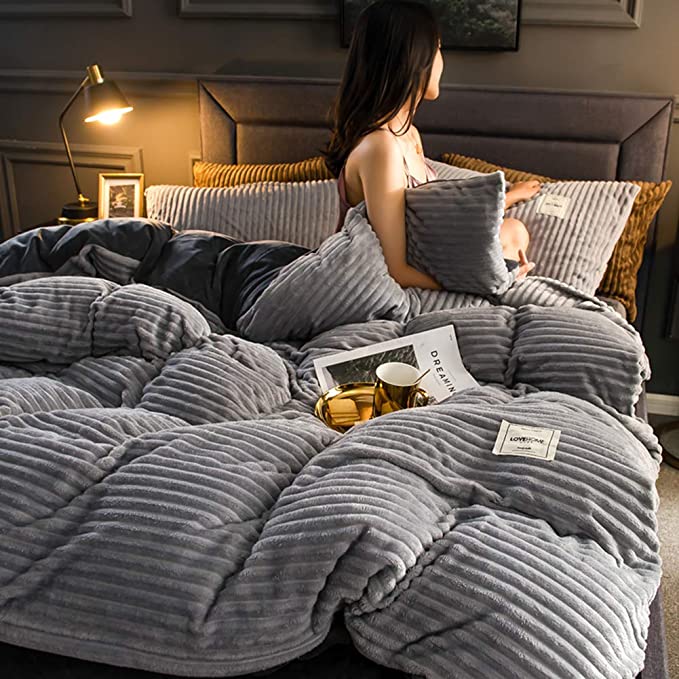 Ribbed Fleece Duvet Cover Set, Warm Winter Bedding