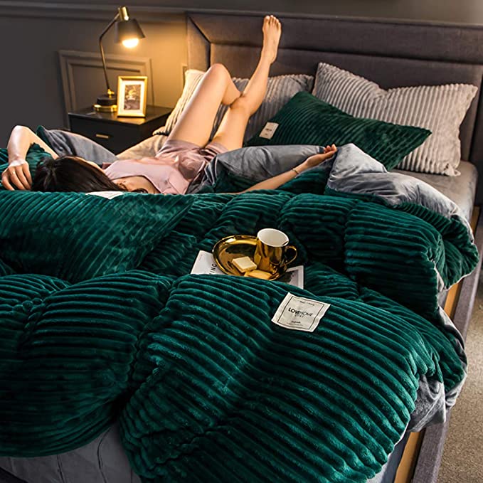 Ribbed Fleece Duvet Cover Set, Warm Winter Bedding