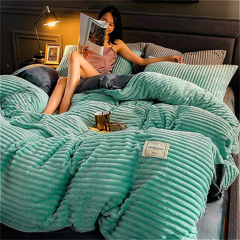 Ribbed Fleece Duvet Cover Set, Warm Winter Bedding