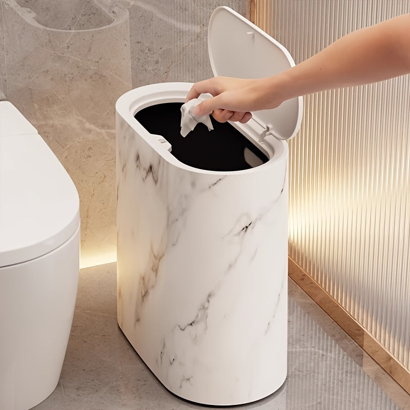 Oval Desk Bin with Lid, 29 x 29 x 14.5 cm, Marble Look