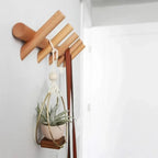 Solid Oak Wall Coat Rack with 5 Hooks, Minimalist