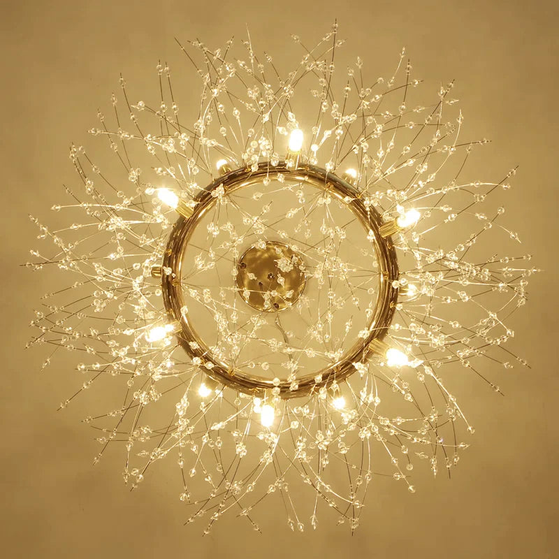 Gold Cut Glass Flower Chandelier with Adjustable Drop, E27