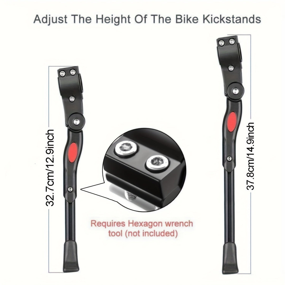 Adjustable Aluminium Bike Kickstand, Black, Universal Fit