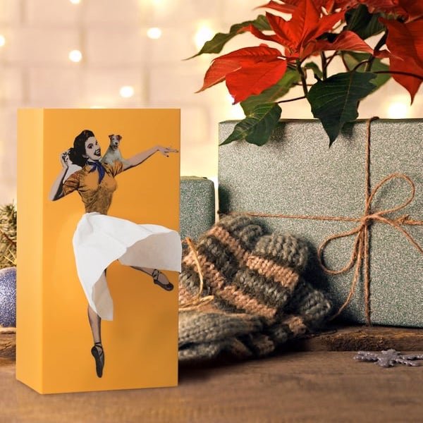 Sculptural Tissue Box with Flying Skirt Figure, 25 x 13 cm
