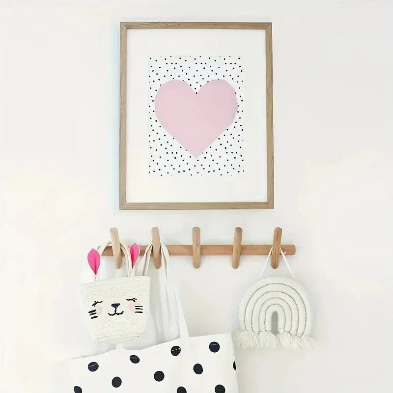 Solid Oak Wall Coat Rack with 5 Hooks, Minimalist