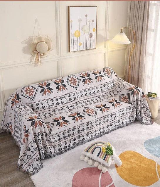 Jacquard Woven Throw with Plaited Fringes, 130 x 160 cm