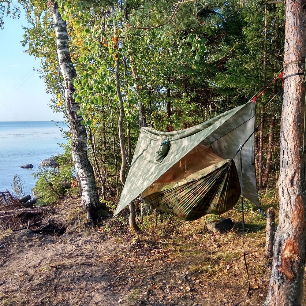 Two-Person Camping Hammock with Rain Fly and Mosquito Net