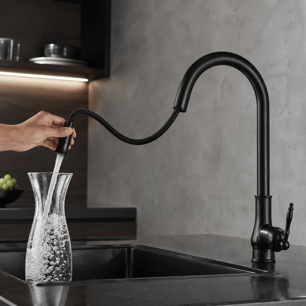 Retro Solid Brass Kitchen Tap with Pull-Out Spray Head