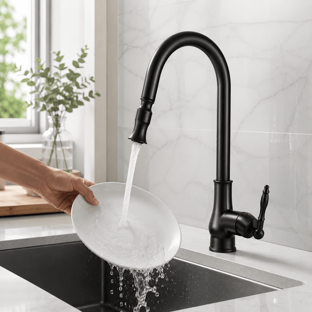 Retro Solid Brass Kitchen Tap with Pull-Out Spray Head