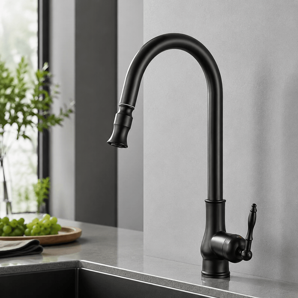 Retro Solid Brass Kitchen Tap with Pull-Out Spray Head