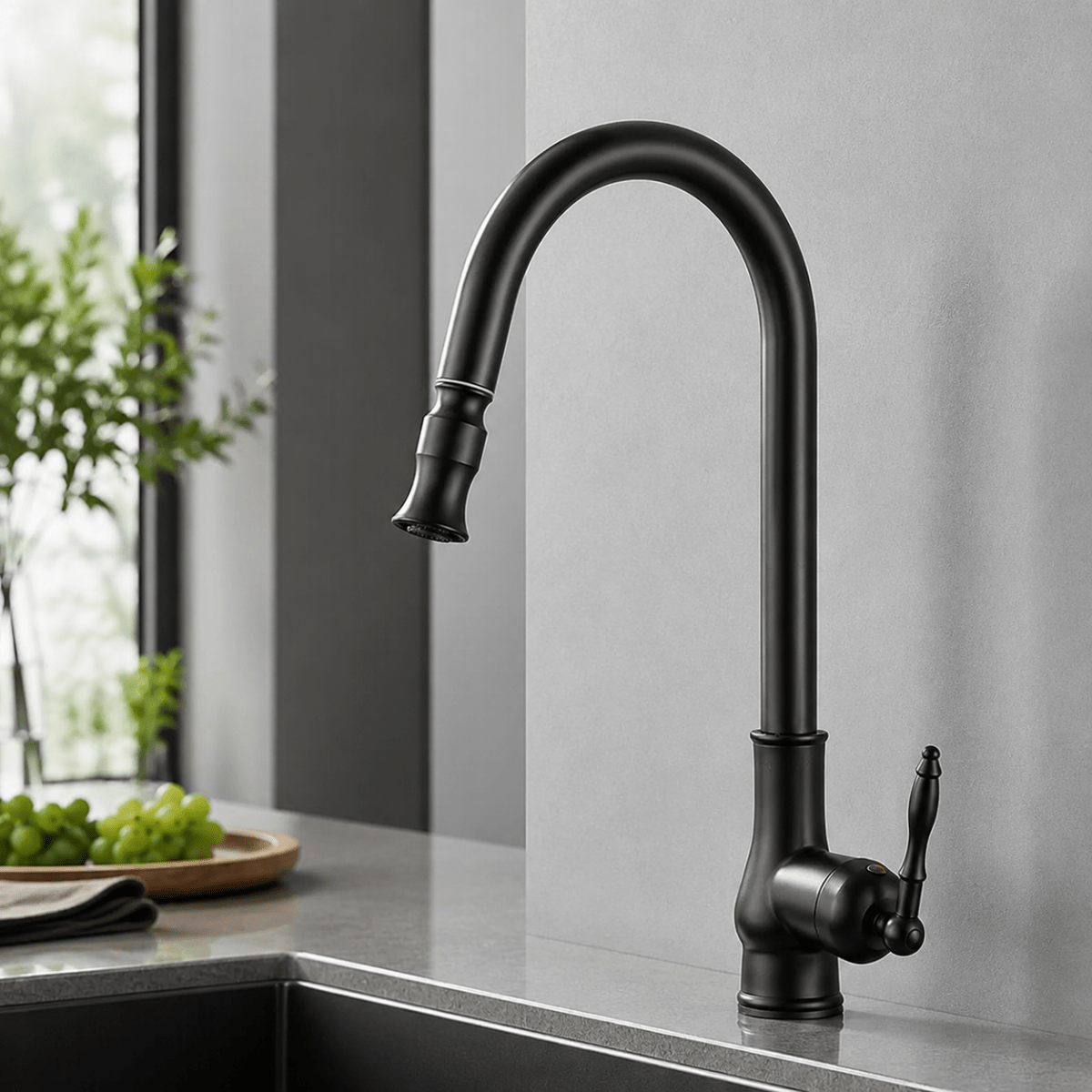 Retro Solid Brass Kitchen Tap with Pull-Out Spray Head