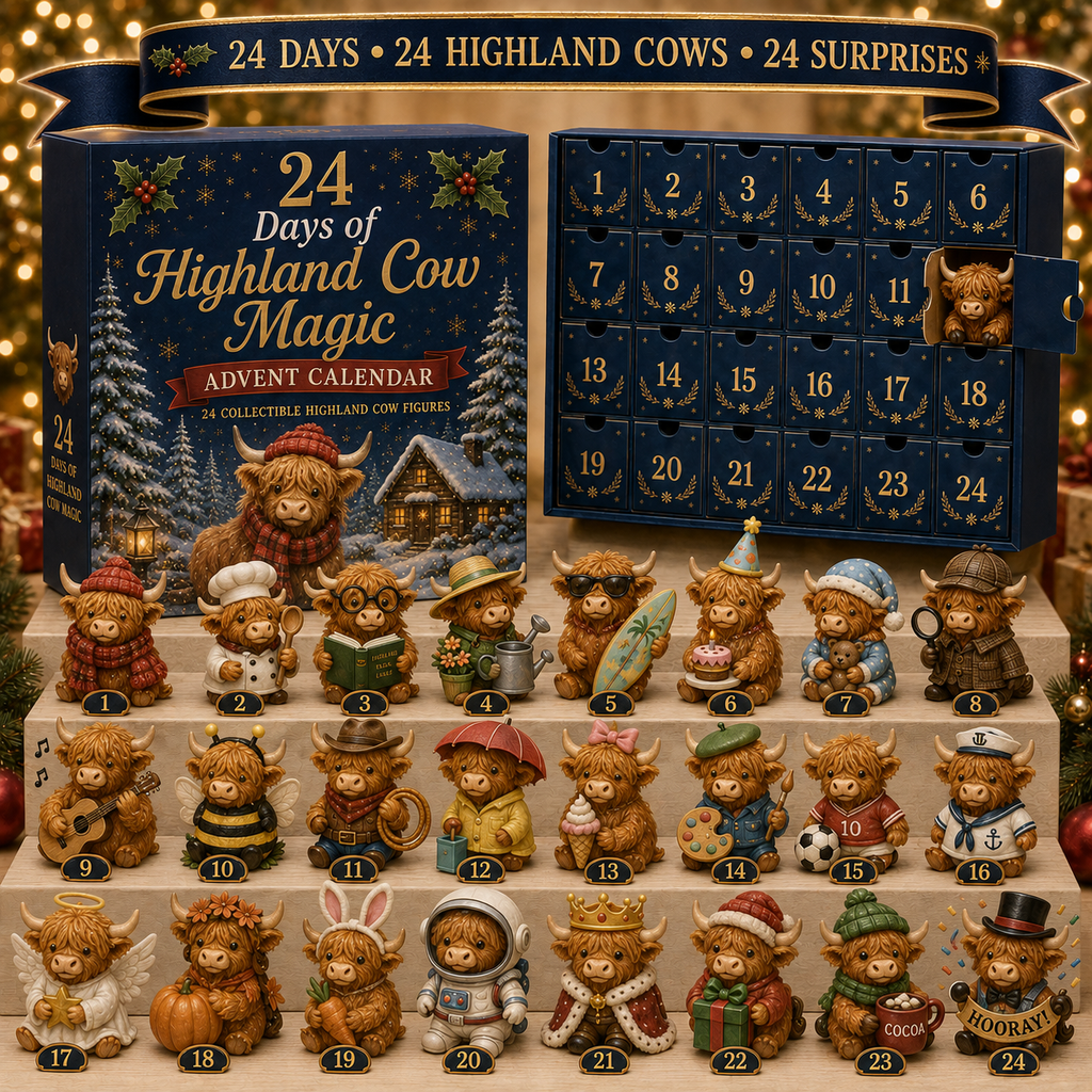 Highland Cow Advent Calendar with 24 Collectable Figures