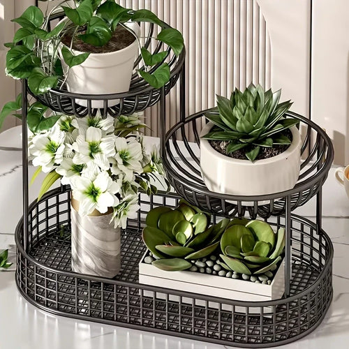 3-Tier Metal Fruit Stand, Gold Finish Serving Stand