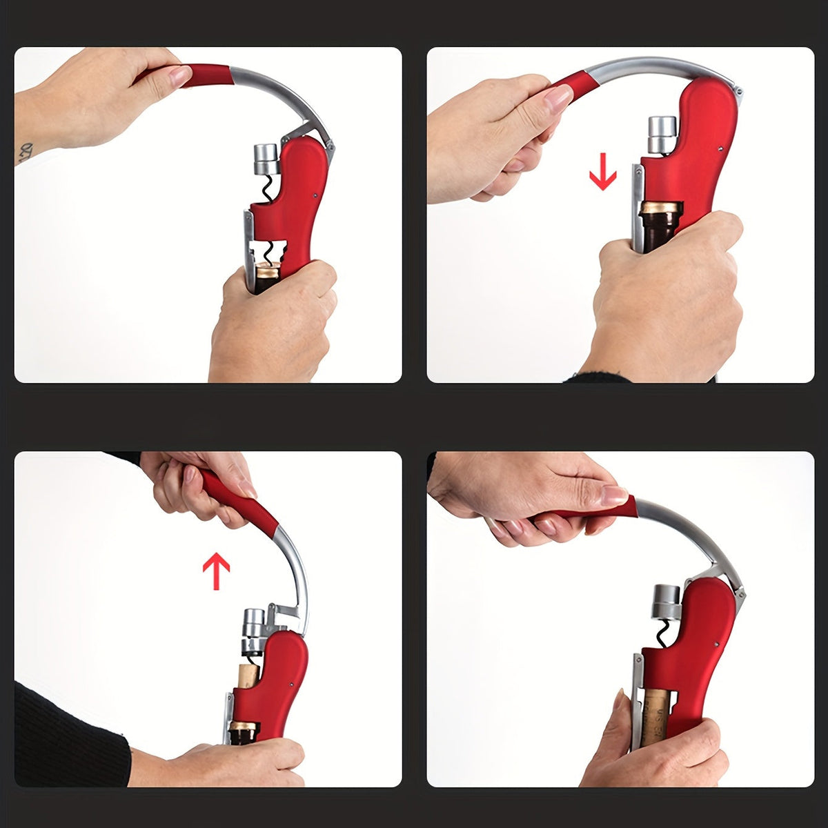 Lever Arm Corkscrew in Metal and Plastic, Red or Black
