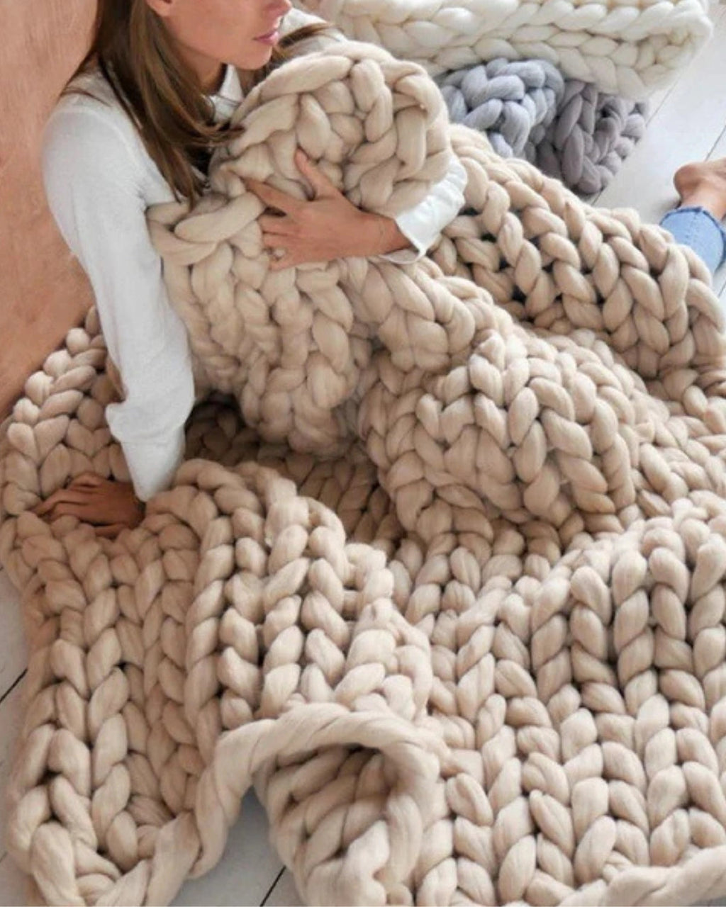 Hand-Knitted Chunky Chenille Throw Blanket