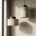 Modern Natural Stone Pendant Light with Textured Shade