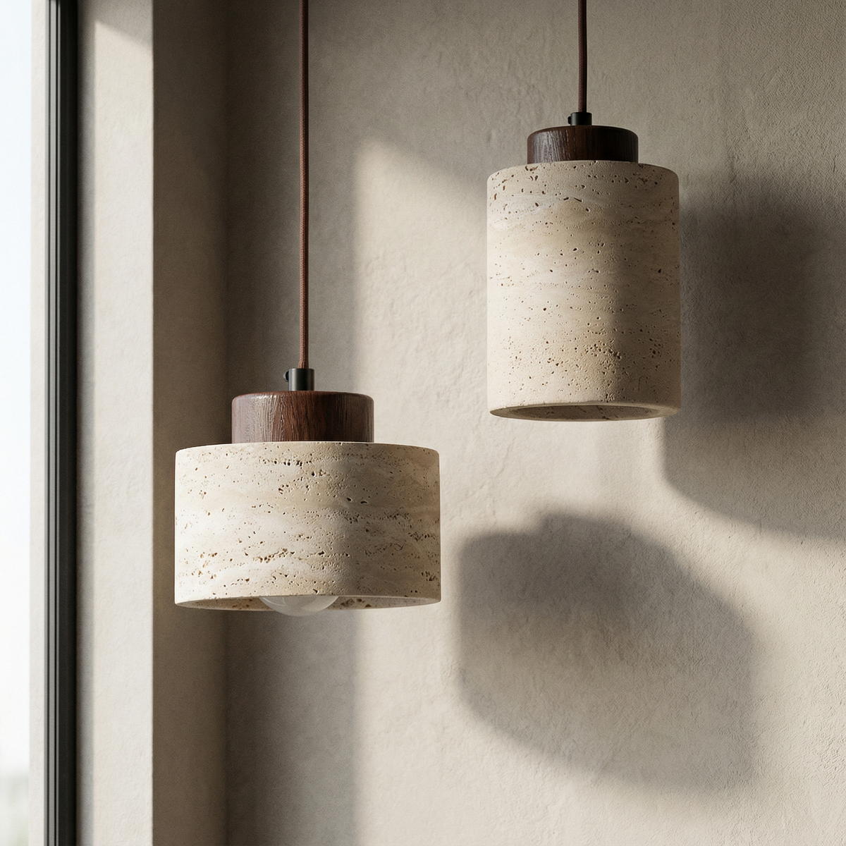 Modern Natural Stone Pendant Light with Textured Shade