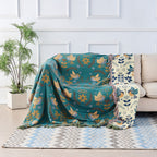 Reversible Cotton Throw with Birds and Botanical Pattern