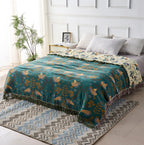 Reversible Cotton Throw with Birds and Botanical Pattern
