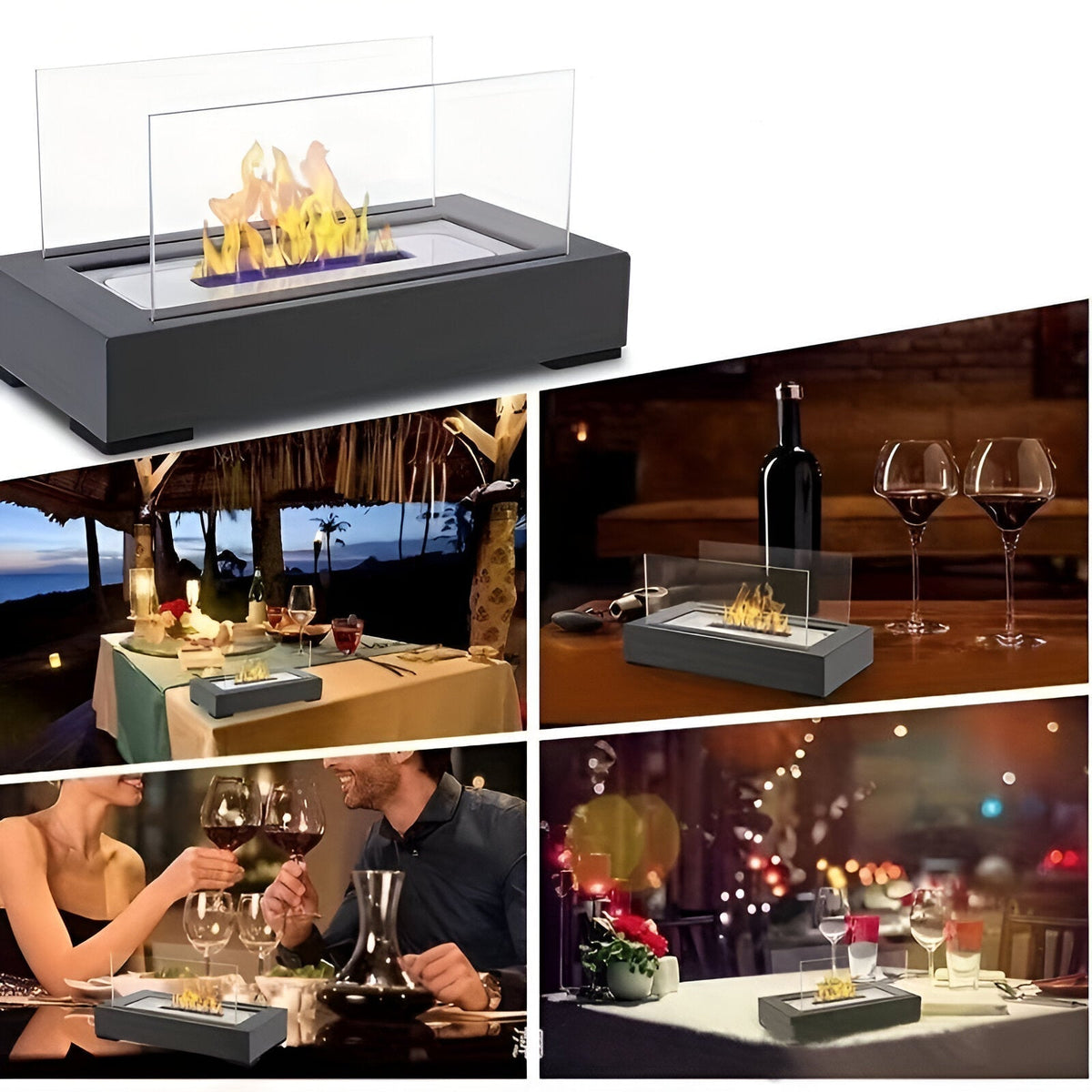 Bioethanol Tabletop Fireplace with Glass Panels, 35 cm